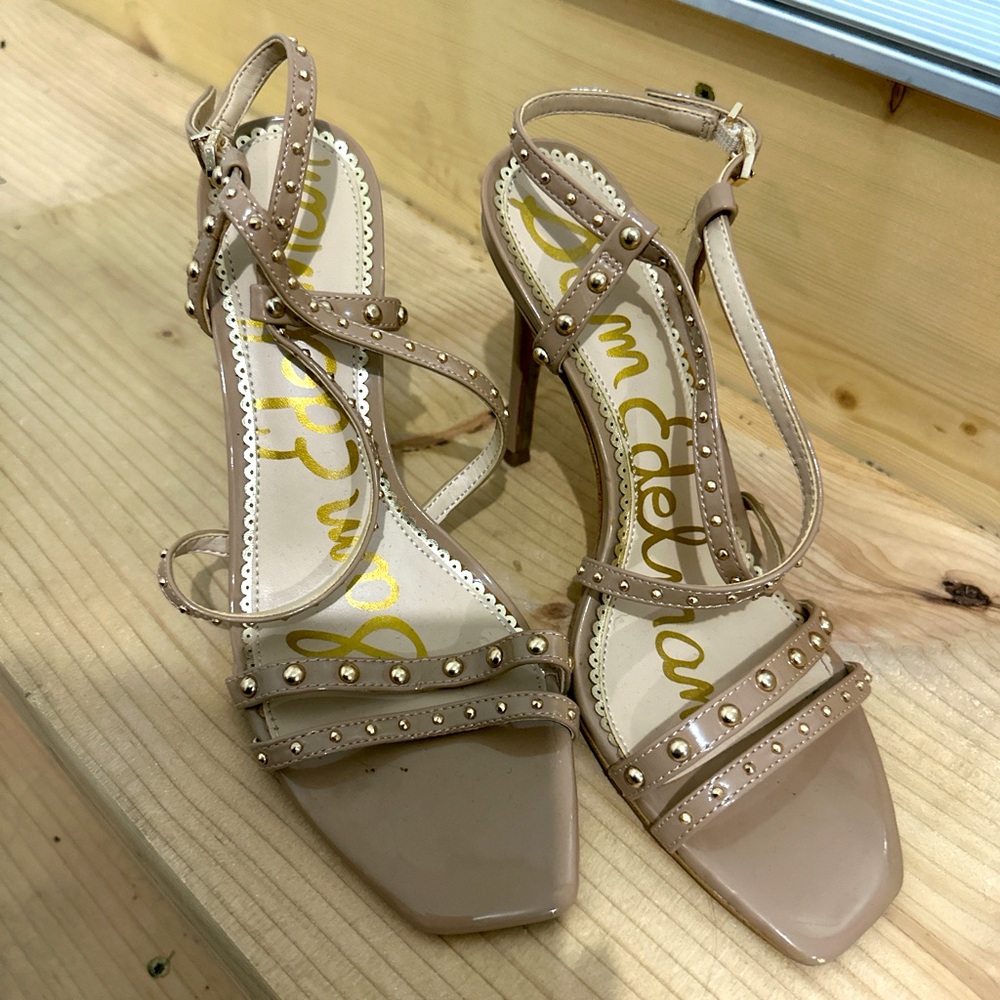 Tan leather Sam Edelman high heel sandals with studs size 8 #glamour